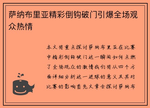 萨纳布里亚精彩倒钩破门引爆全场观众热情